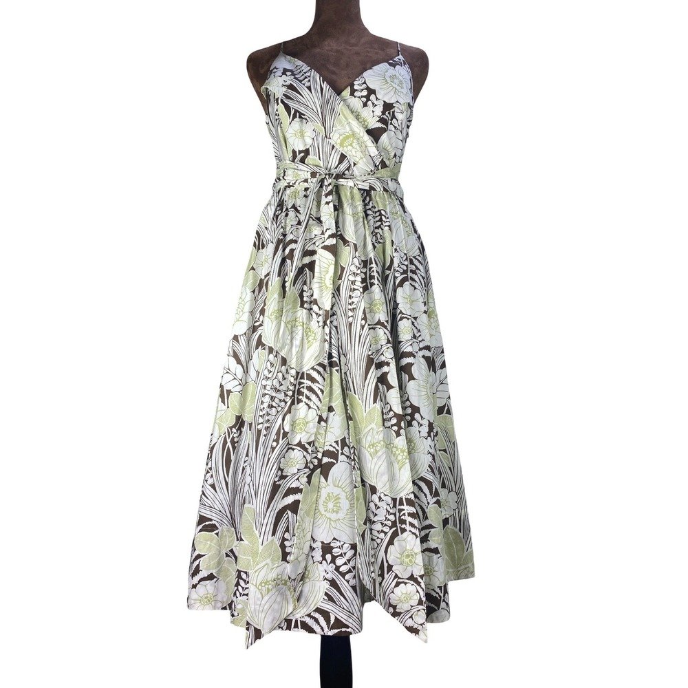 Tommy Bahama Womens Floral Cotton Midi Dress Wrap V-Neck Size 6 Tropical Costal